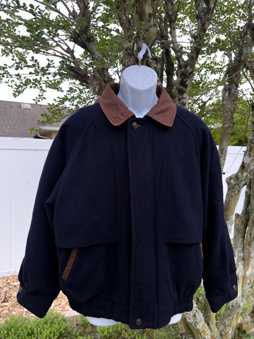 Vintage Clipper Mist Wool Bomber Jacket Brown Collar L